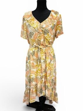 Fair Haven Yellow Floral Wrap Dress with Belt